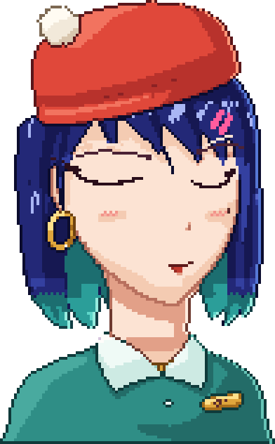 Dot, in a red beanie and her Lucky Pump uniform
