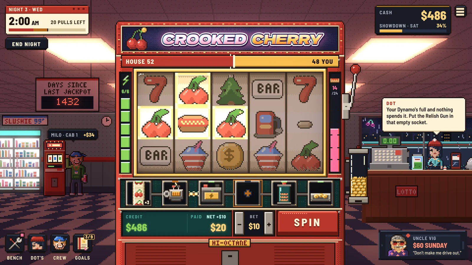 Target look of the Lucky Pump slot machine in its red-lit room